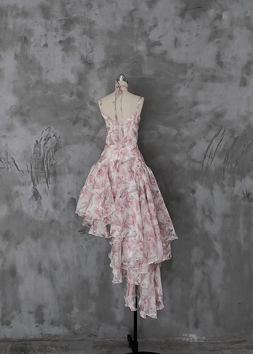 Niulatu High Low Spaghetti Straps Pink Organza Prom Dresses Long Birthday Dress For Women SD241